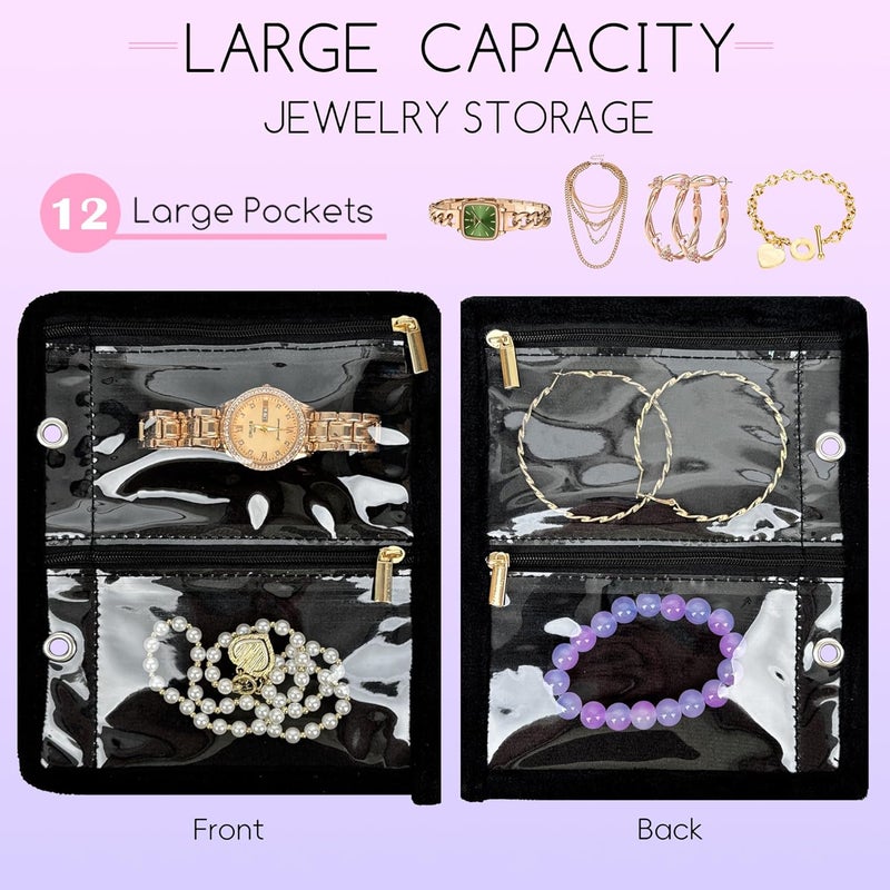 LingLingo Travel Jewelry Organizer Case,Jewelry Bags for Traveling, Jewelry Binder with 24 Pcs Clear Zipper Velvet Pouches (Inner Pages, 3 PCS) - Image 3